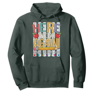 Funny Striped Teacher Back To School Hoodie Here We Go Again Welcome Back