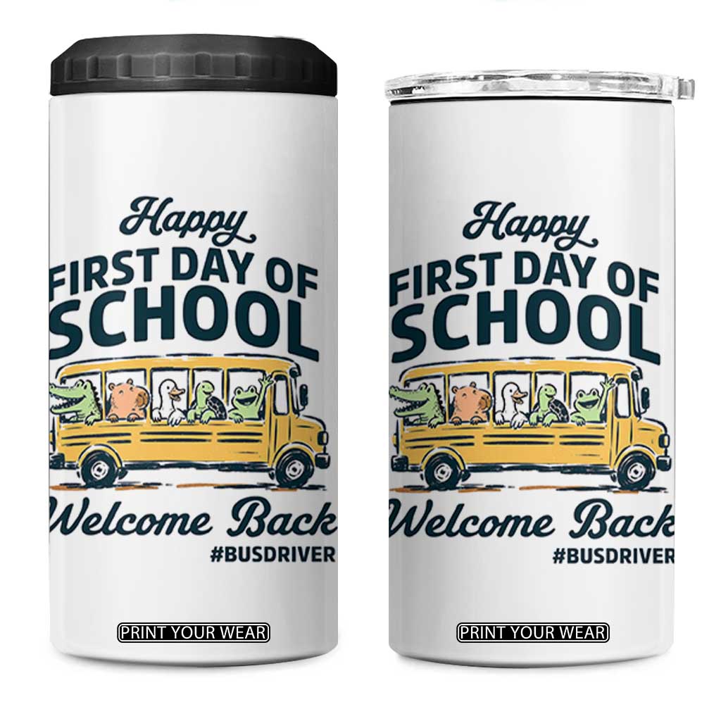 School Bus Driver Gift 4 in 1 Can Cooler Tumbler Happy First Day Of School TS12 One Size: 16 oz White Print Your Wear