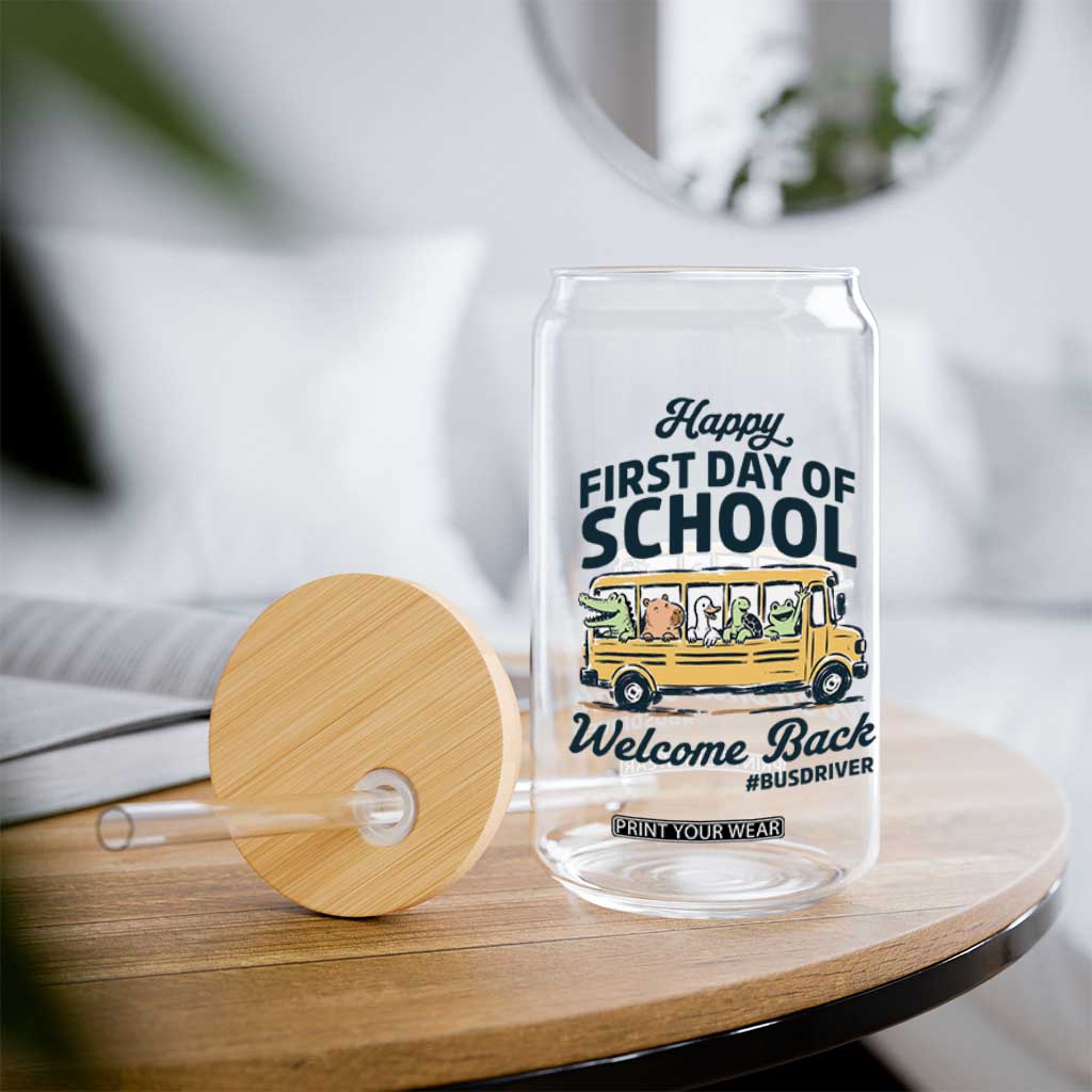 School Bus Driver Gift Glass Can Happy First Day Of School