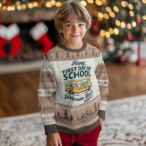 School Bus Driver Gift Ugly Christmas Sweater Happy First Day Of School