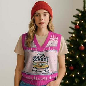 School Bus Driver Gift V-Neck Knit Sweater Vest Happy First Day Of School