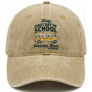School Bus Driver Gift Washed Cotton Baseball Cap Happy First Day Of School TS12 Print Your Wear