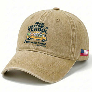 School Bus Driver Gift Washed Cotton Baseball Cap Happy First Day Of School TS12 Print Your Wear