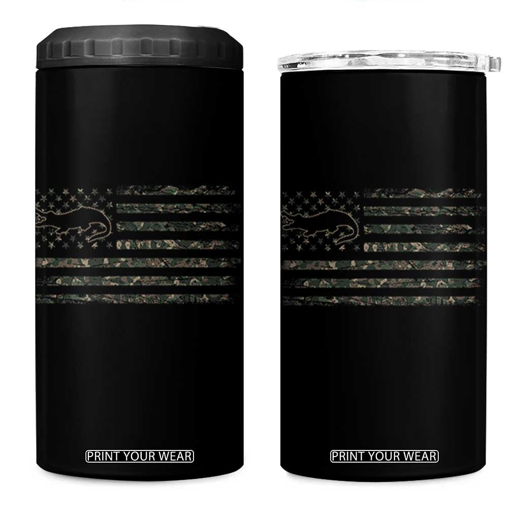 Alligator Hunting Camo American Flag 4 in 1 Can Cooler Tumbler Louisiana Bayou Hunter Gift