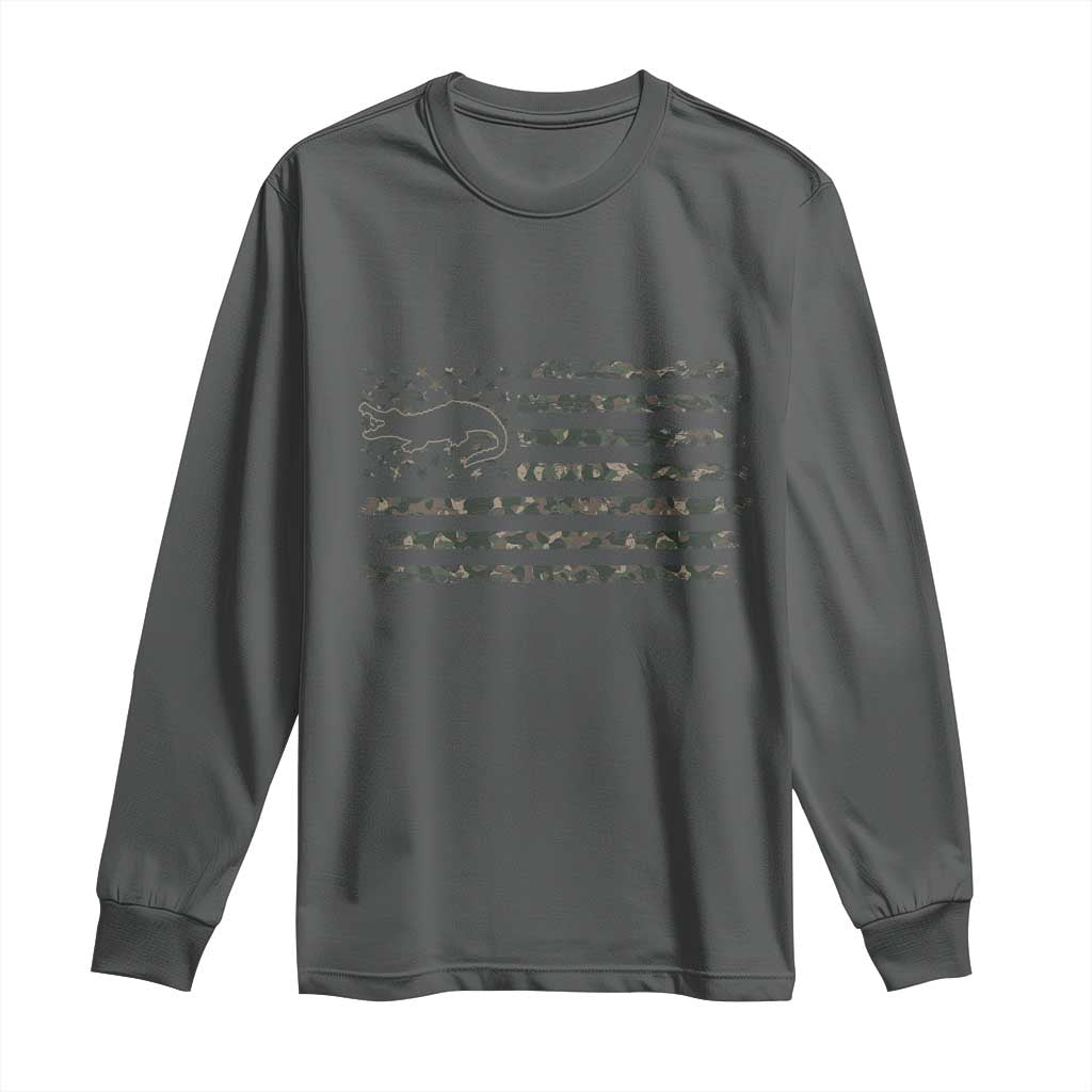 Alligator Hunting Camo American Flag Long Sleeve Shirt Louisiana Bayou Hunter Gift
