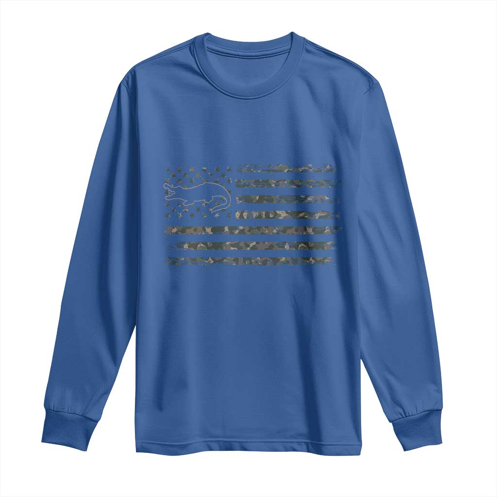 Alligator Hunting Camo American Flag Long Sleeve Shirt Louisiana Bayou Hunter Gift