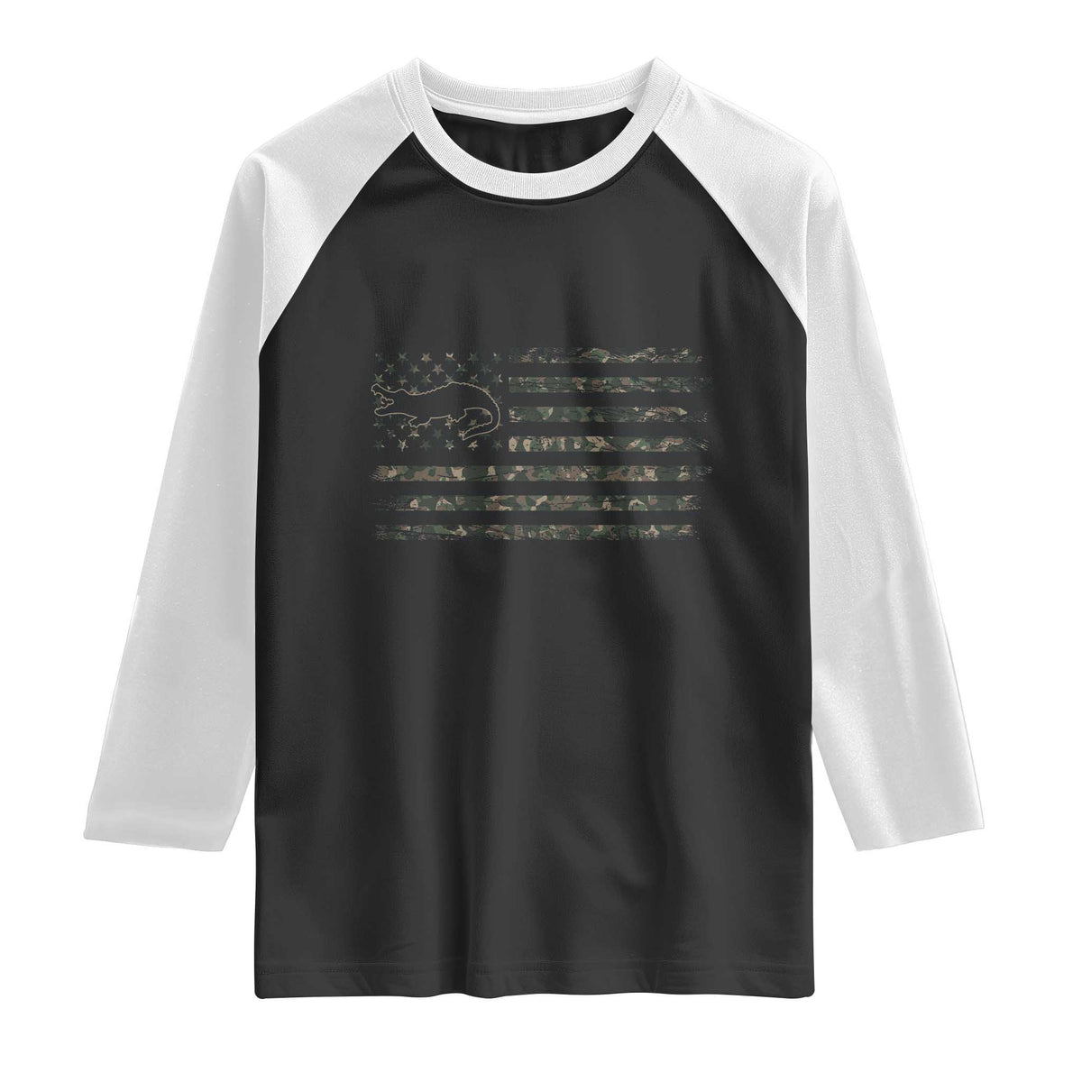 Alligator Hunting Camo American Flag Raglan Shirt Louisiana Bayou Hunter Gift
