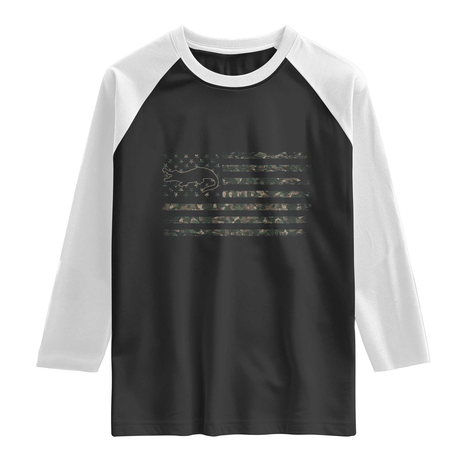 Alligator Hunting Camo American Flag Raglan Shirt Louisiana Bayou Hunter Gift TS12 Black White Print Your Wear