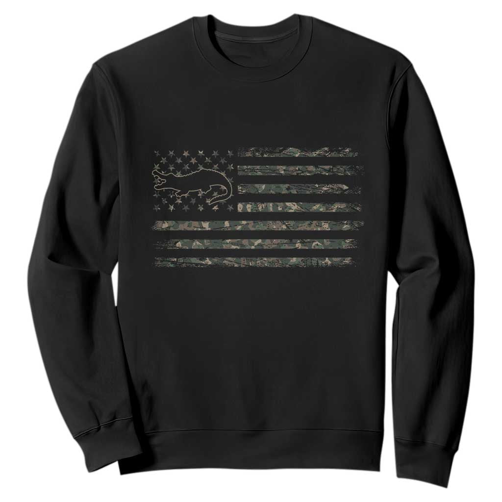 Alligator Hunting Camo American Flag Sweatshirt Louisiana Bayou Hunter Gift