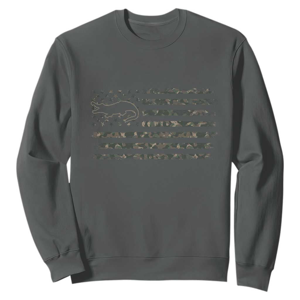 Alligator Hunting Camo American Flag Sweatshirt Louisiana Bayou Hunter Gift