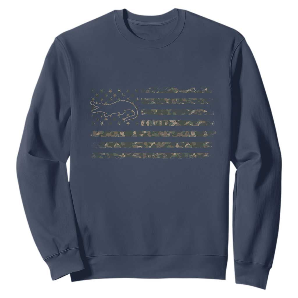 Alligator Hunting Camo American Flag Sweatshirt Louisiana Bayou Hunter Gift