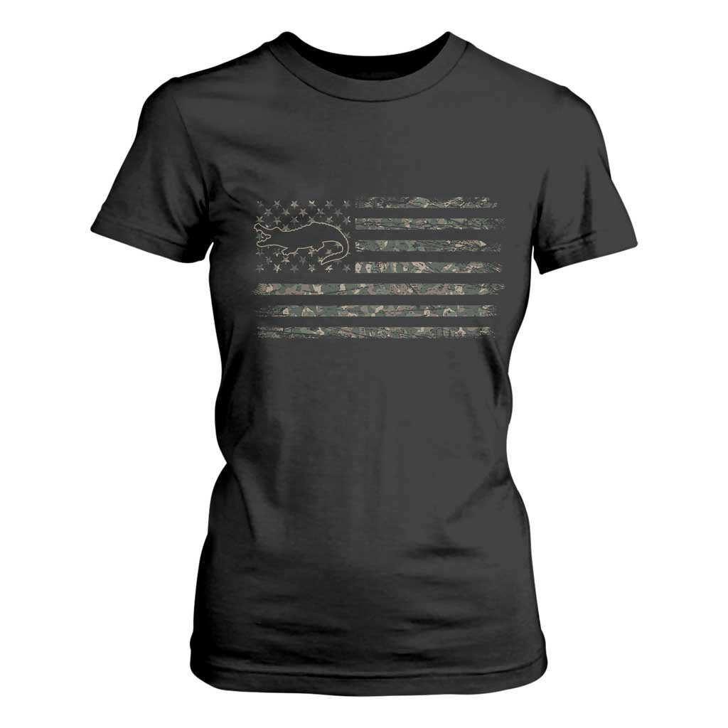 Alligator Hunting Camo American Flag T Shirt For Women Louisiana Bayou Hunter Gift