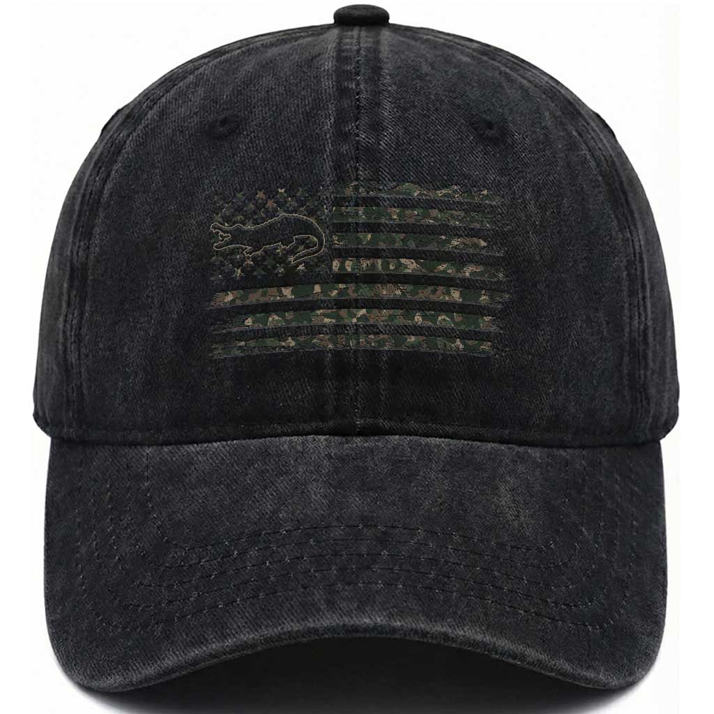 Alligator Hunting Camo American Flag Washed Cotton Baseball Cap Louisiana Bayou Hunter Gift TS12 Print Your Wear