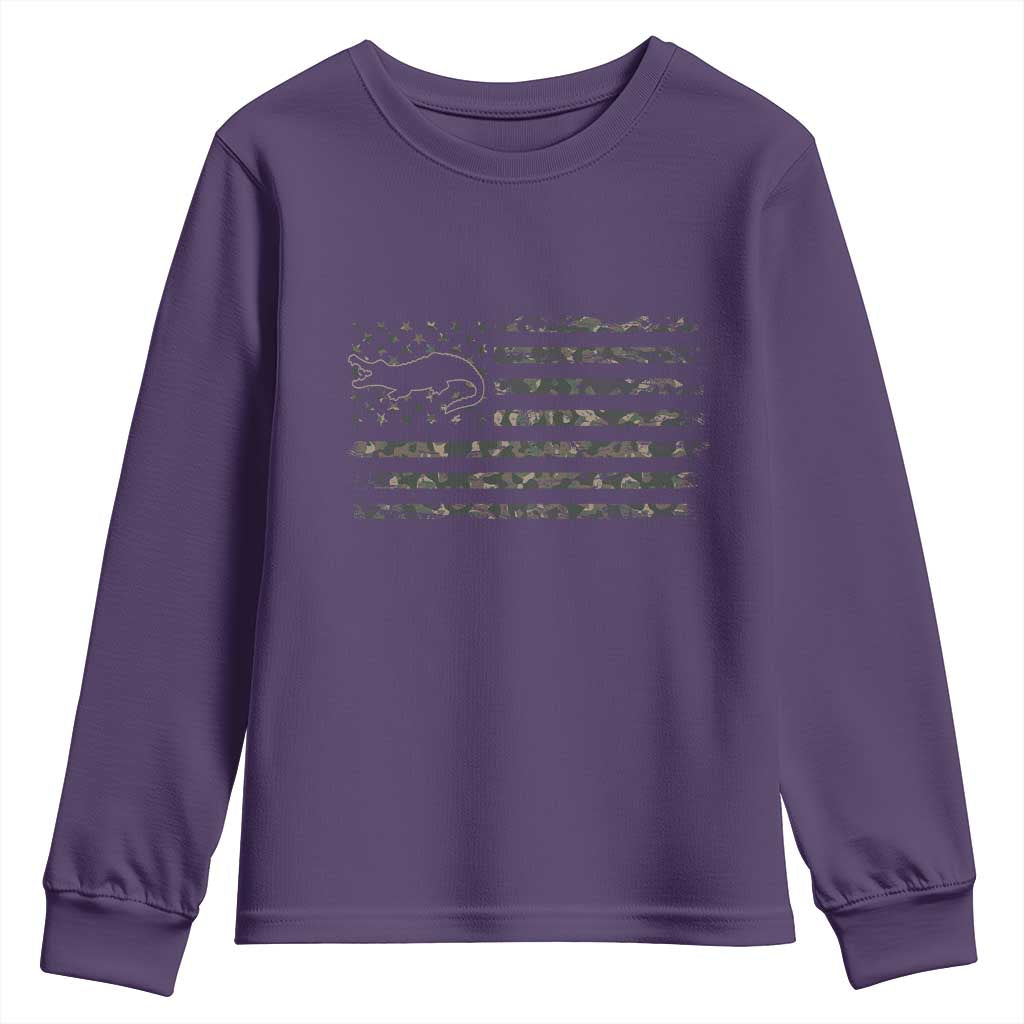 Alligator Hunting Camo American Flag Youth Sweatshirt Louisiana Bayou Hunter Gift