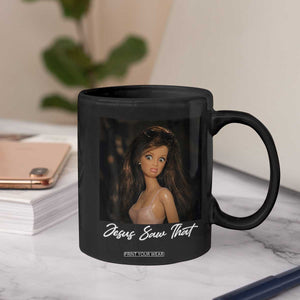 Funny Sassy Christian Doll Face Meme Coffee Mug Jesus Saw That