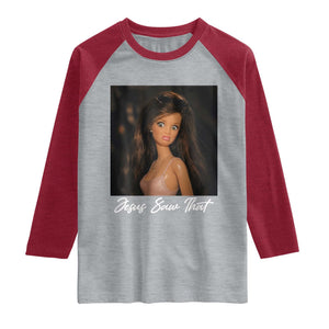 Funny Sassy Christian Doll Face Meme Raglan Shirt Jesus Saw That