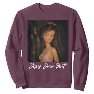Funny Sassy Christian Doll Face Meme Sweatshirt Jesus Saw That