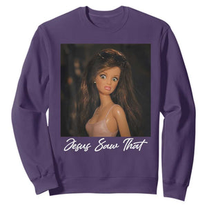 Funny Sassy Christian Doll Face Meme Sweatshirt Jesus Saw That