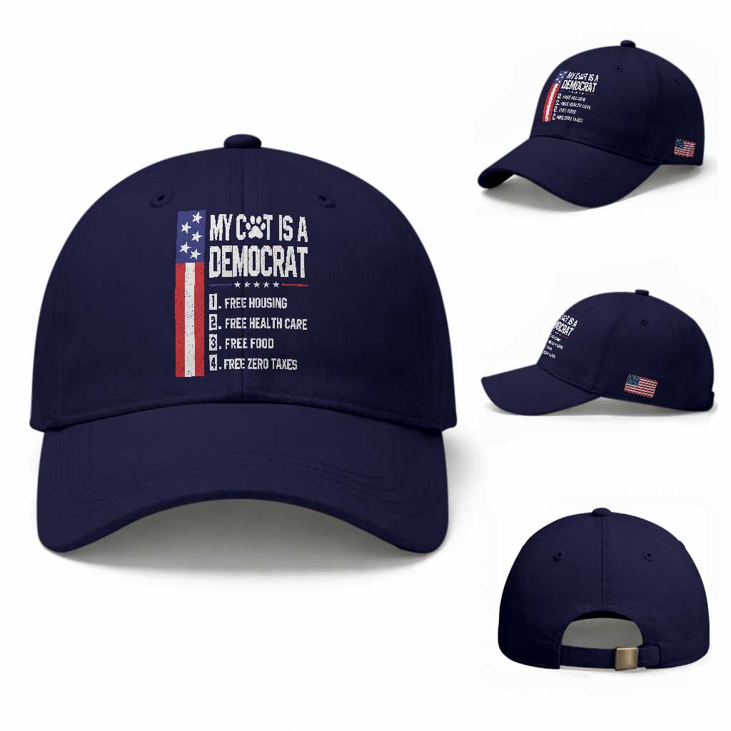 Funny My Cat Is A Democrat Baseball Cap Lazy Cat Political Humor TS12 Baseball Cap Universal Fit Dark Blue Print Your Wear