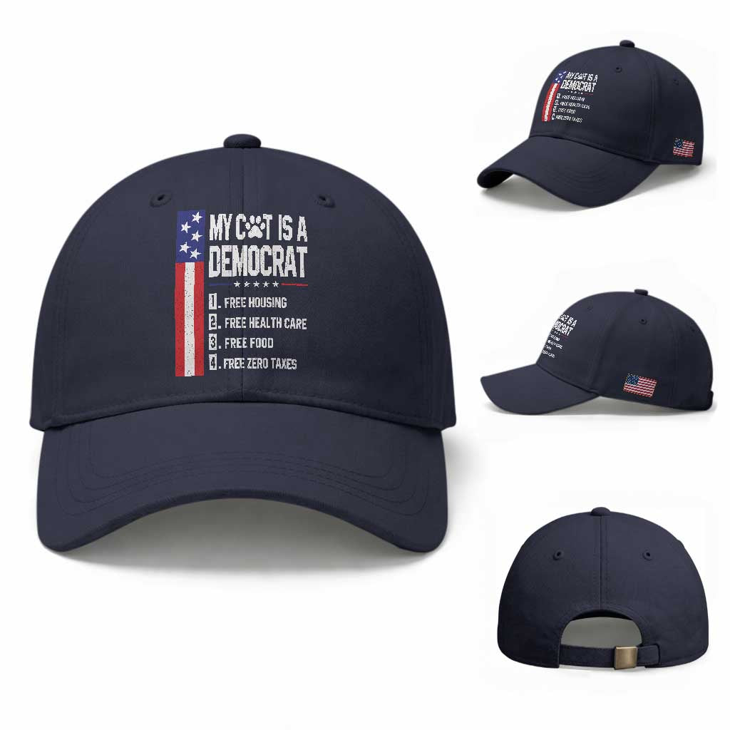 Funny My Cat Is A Democrat Baseball Cap Lazy Cat Political Humor TS12 Baseball Cap Universal Fit Navy Print Your Wear