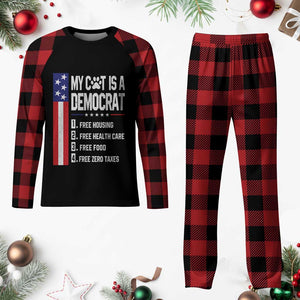 Funny My Cat Is A Democrat Plaid Pajama Set Lazy Cat Political Humor