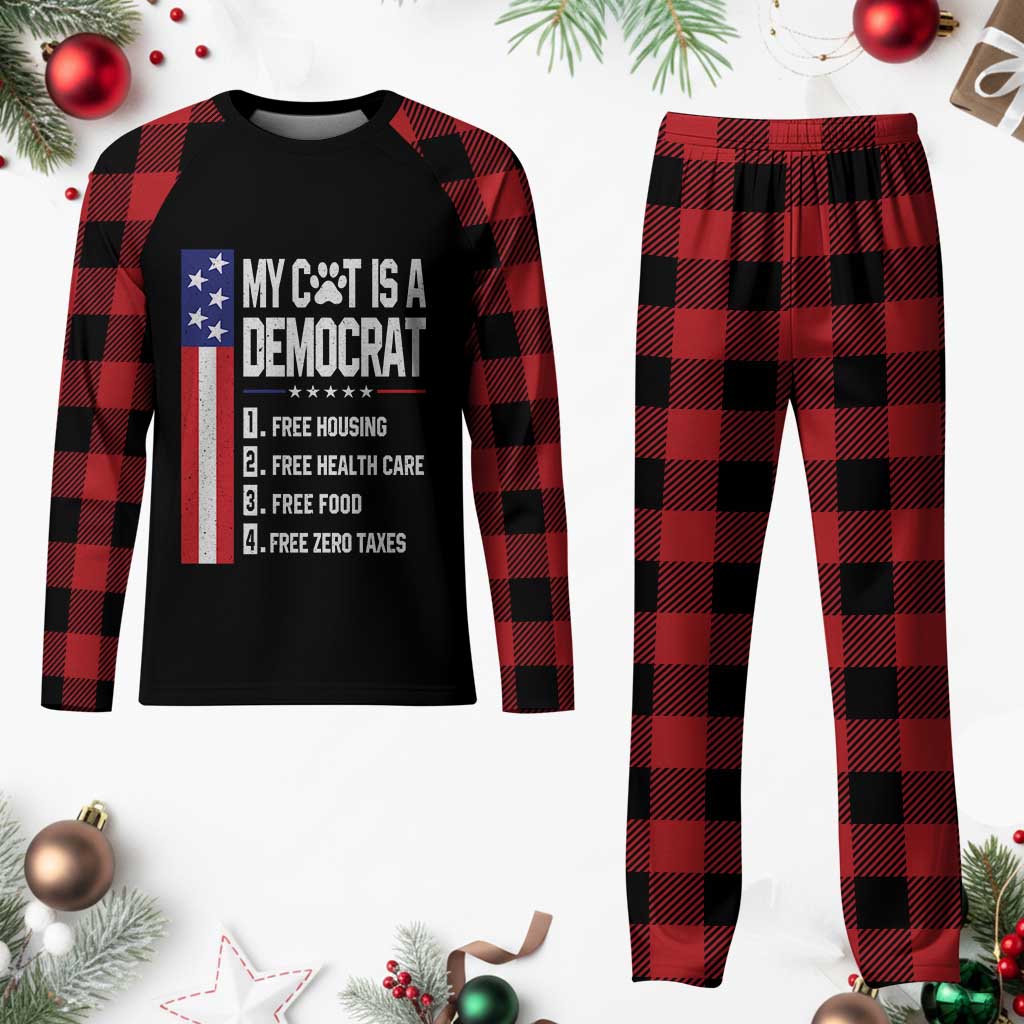 Funny My Cat Is A Democrat Plaid Pajama Set Lazy Cat Political Humor TS12 Buffalo Plaid Print Your Wear