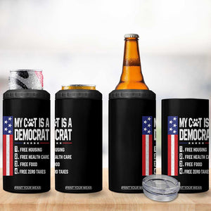 Funny My Cat Is A Democrat 4 in 1 Can Cooler Tumbler Lazy Cat Political Humor