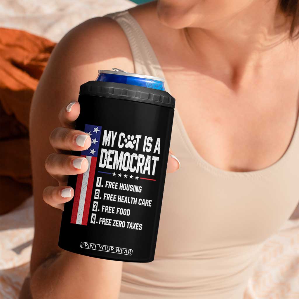 Funny My Cat Is A Democrat 4 in 1 Can Cooler Tumbler Lazy Cat Political Humor