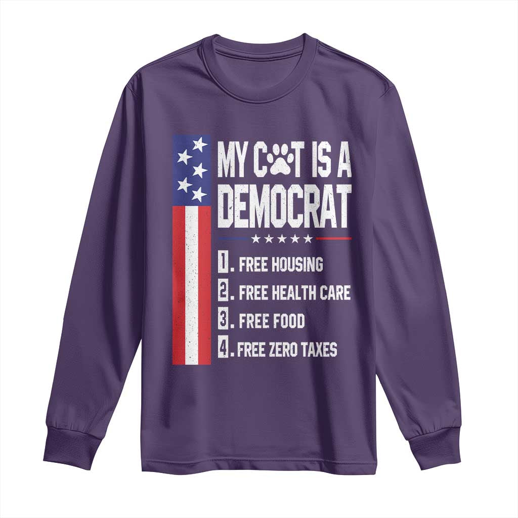 Funny My Cat Is A Democrat Long Sleeve Shirt Lazy Cat Political Humor