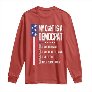 Funny My Cat Is A Democrat Long Sleeve Shirt Lazy Cat Political Humor