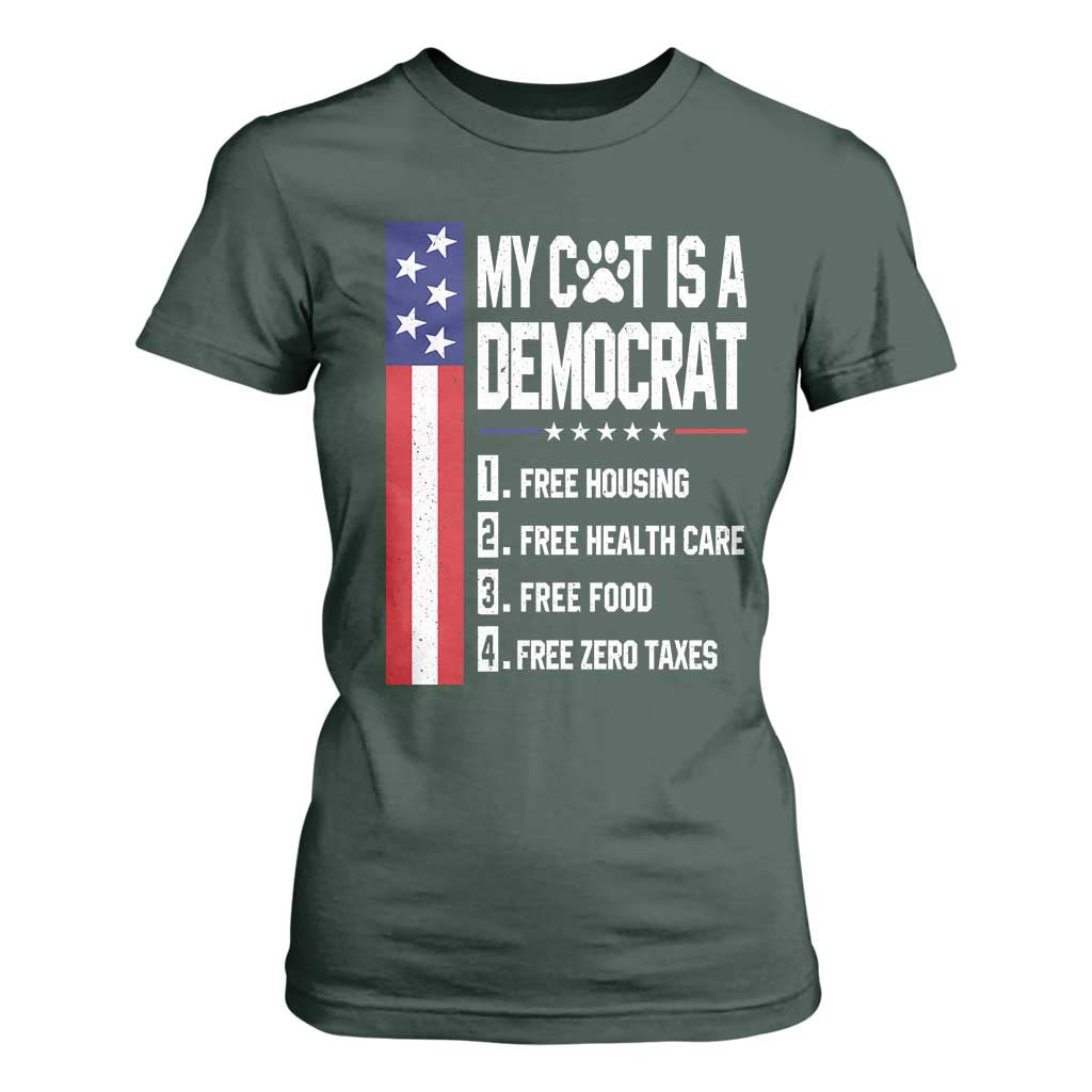 Funny My Cat Is A Democrat T Shirt For Women Lazy Cat Political Humor
