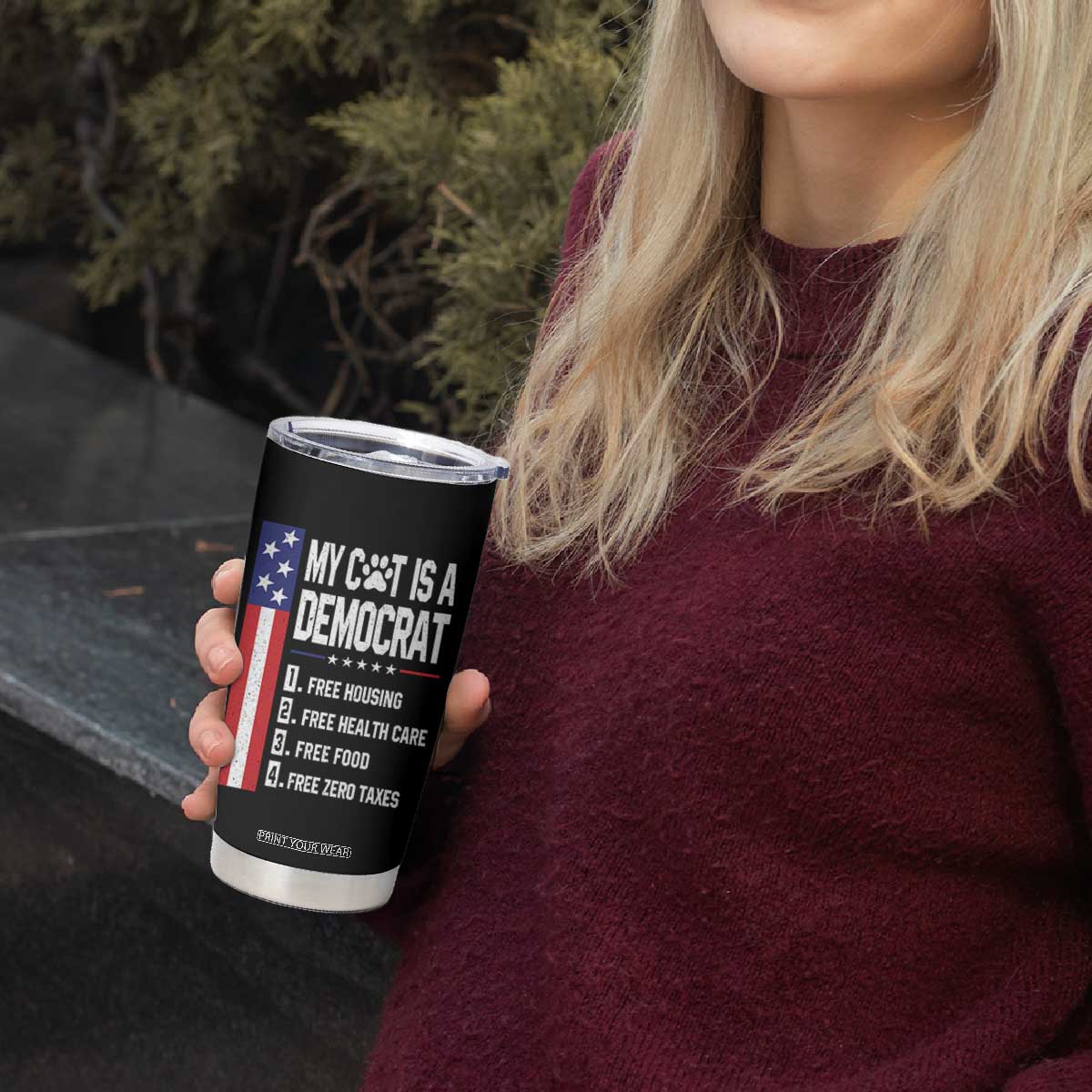Funny My Cat Is A Democrat Tumbler Cup Lazy Cat Political Humor