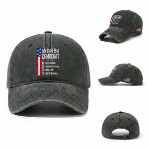 Funny My Cat Is A Democrat Washed Cotton Baseball Cap Lazy Cat Political Humor TS12 Washed Cap Universal Fit Dark Green Print Your Wear