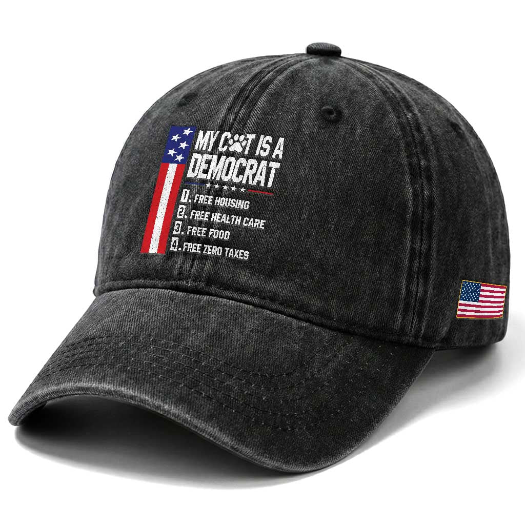 Funny My Cat Is A Democrat Washed Cotton Baseball Cap Lazy Cat Political Humor TS12 Print Your Wear