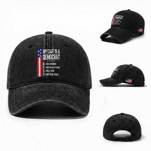 Funny My Cat Is A Democrat Washed Cotton Baseball Cap Lazy Cat Political Humor TS12 Washed Cap Universal Fit Black Print Your Wear