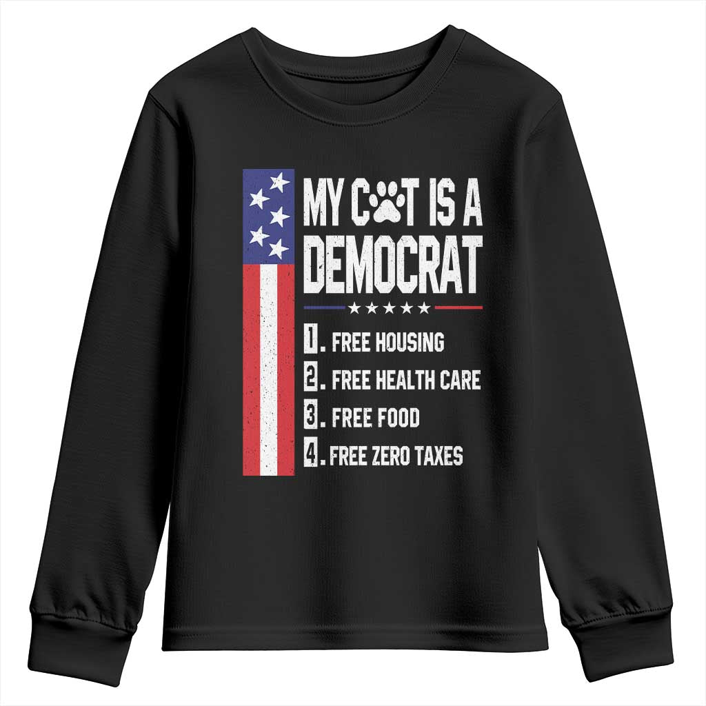 Funny My Cat Is A Democrat Youth Sweatshirt Lazy Cat Political Humor TS12 Black Print Your Wear