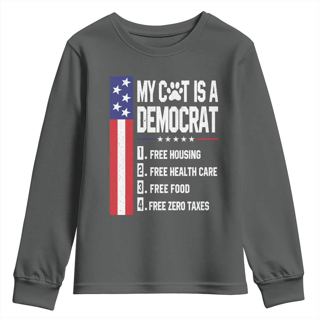 Funny My Cat Is A Democrat Youth Sweatshirt Lazy Cat Political Humor