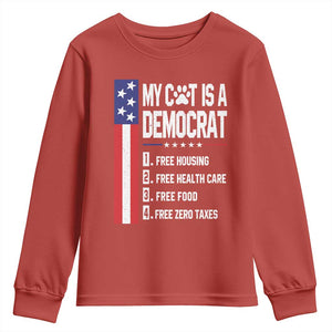 Funny My Cat Is A Democrat Youth Sweatshirt Lazy Cat Political Humor