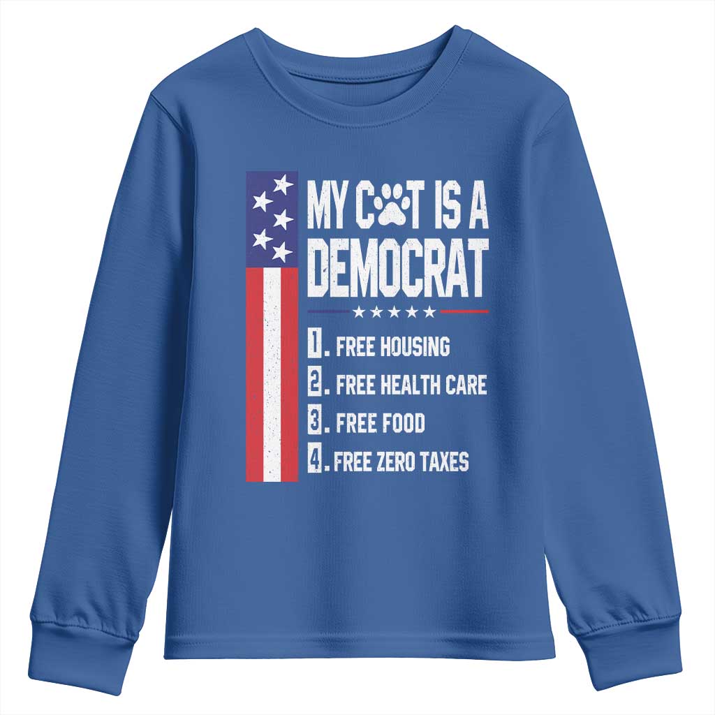 Funny My Cat Is A Democrat Youth Sweatshirt Lazy Cat Political Humor