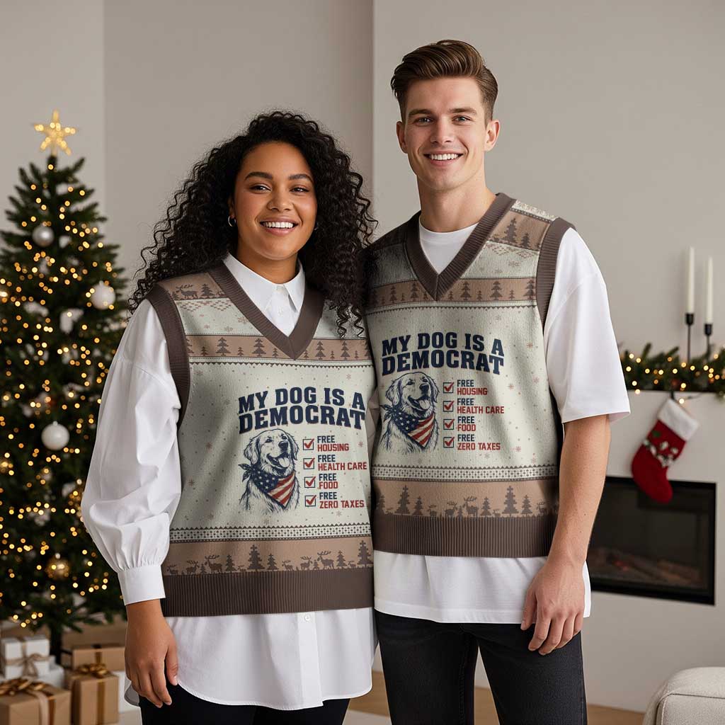 Funny Political Satire Dog Owner Gift V-Neck Knit Sweater Vest My Dog Is A Democrat
