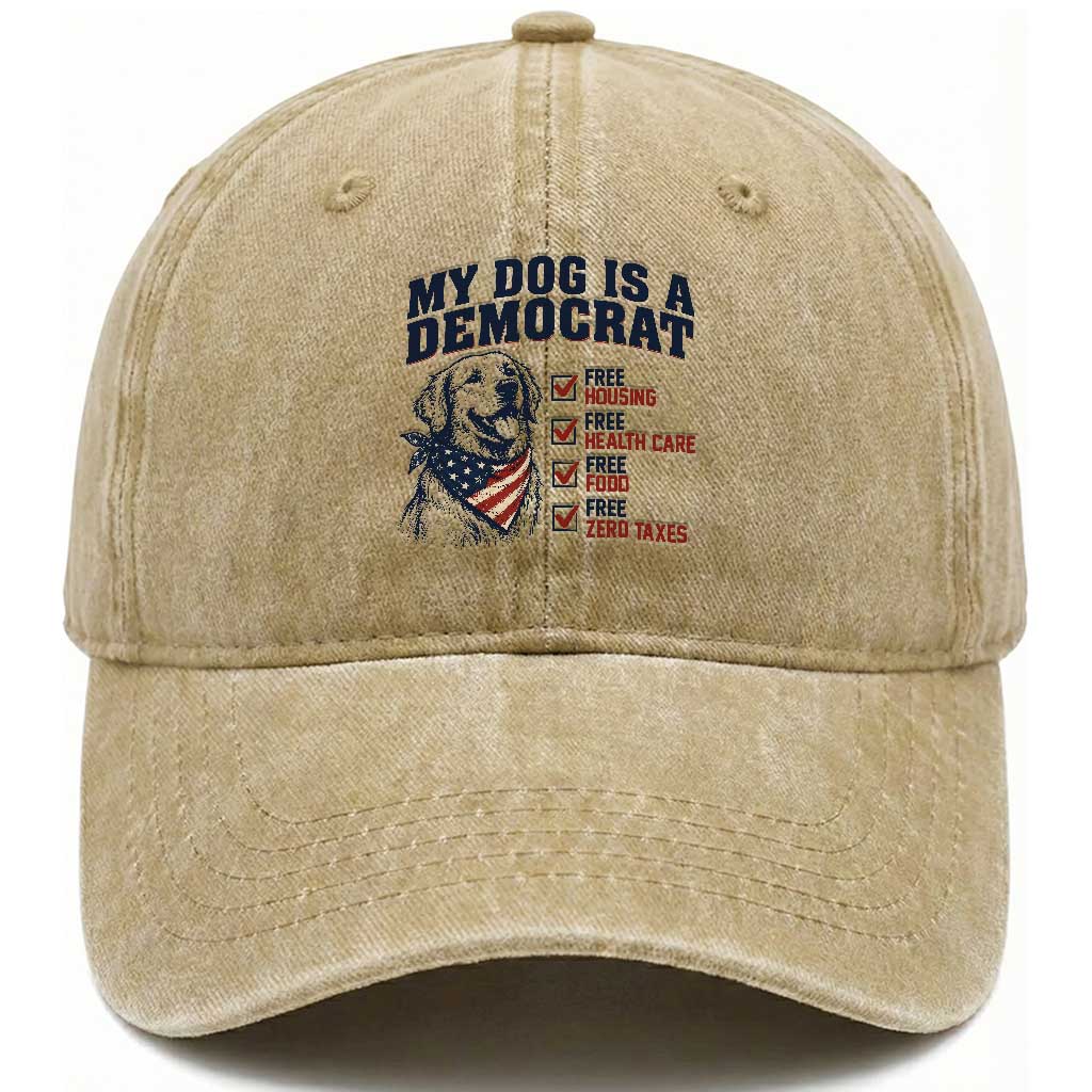 Funny Political Satire Dog Owner Gift Washed Cotton Baseball Cap My Dog Is A Democrat TS12 Print Your Wear