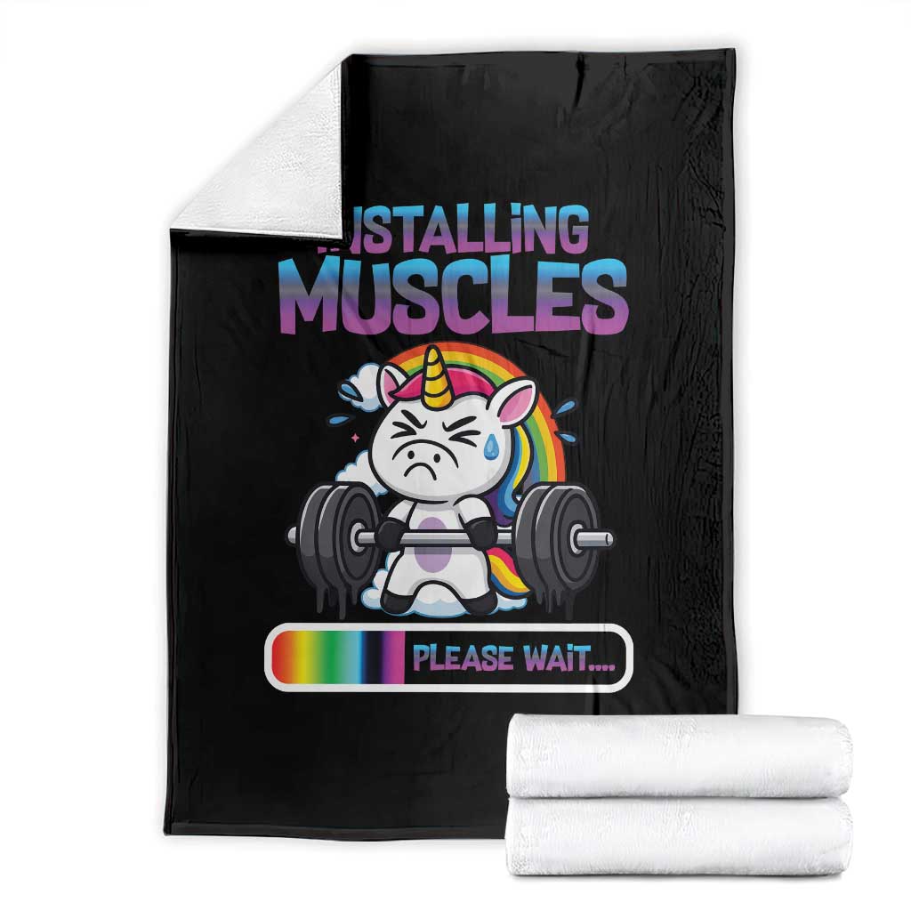 Installing Muscles Please Wait Throw Blanket Cute Unicorn Gym Workout Gift TS12 Black Print Your Wear