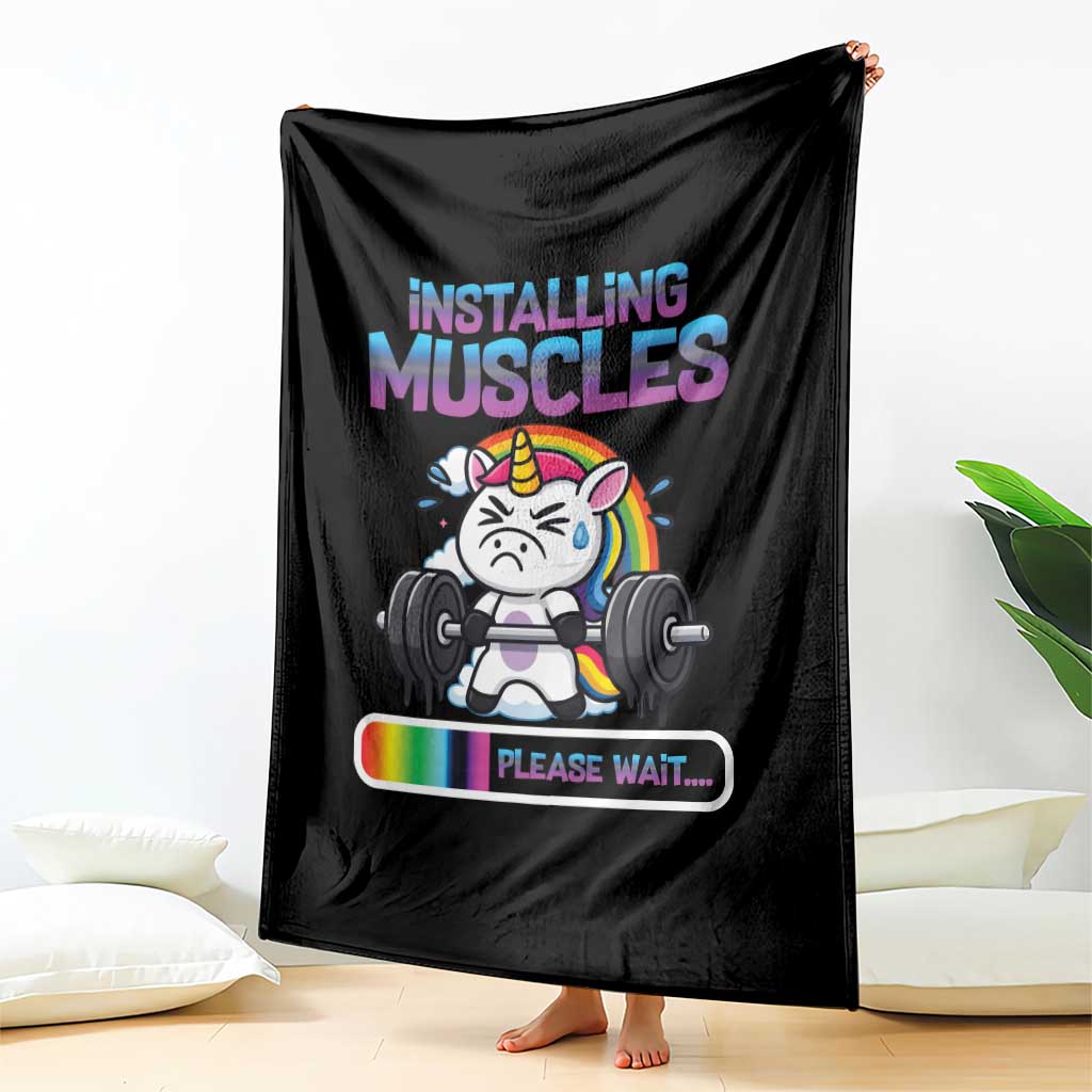 Installing Muscles Please Wait Throw Blanket Cute Unicorn Gym Workout Gift TS12 Print Your Wear