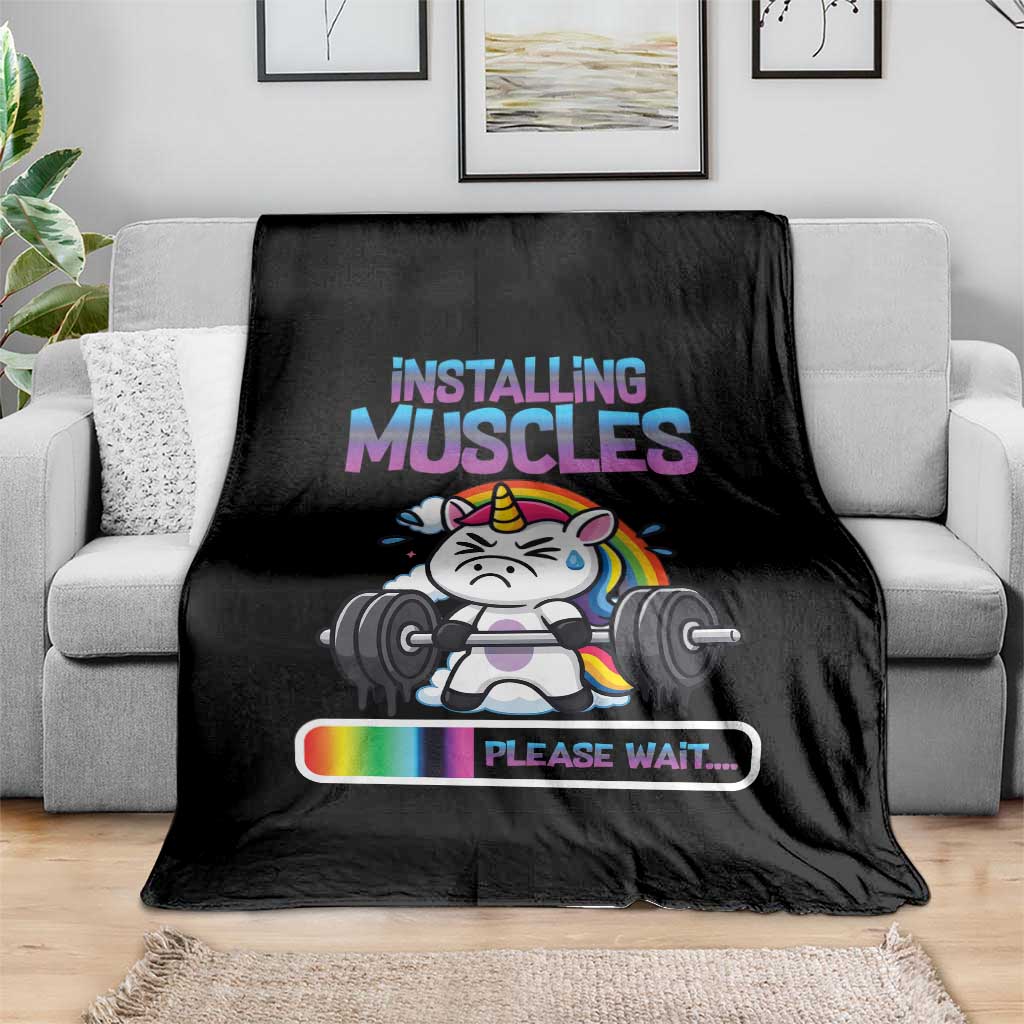 Installing Muscles Please Wait Throw Blanket Cute Unicorn Gym Workout Gift TS12 Print Your Wear