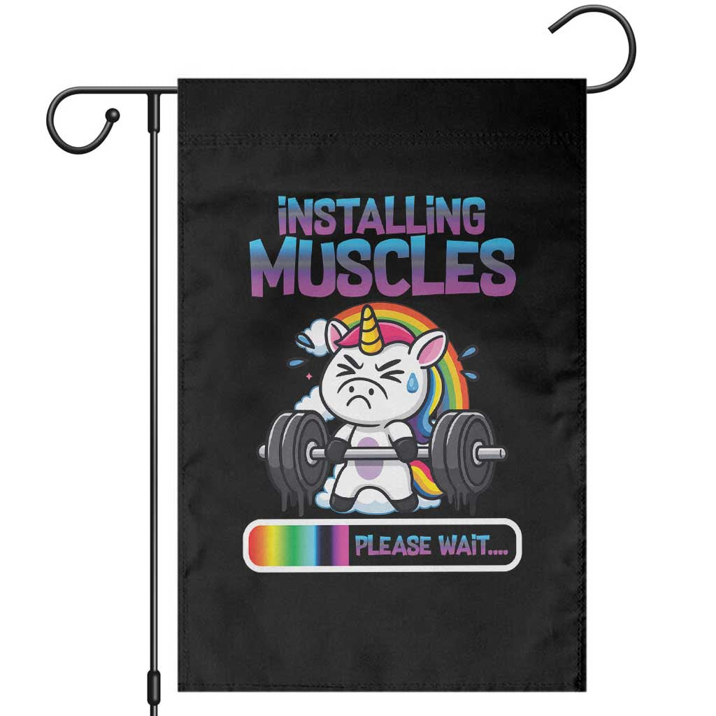 Installing Muscles Please Wait Garden Flag Cute Unicorn Gym Workout Gift TS12 Black Print Your Wear