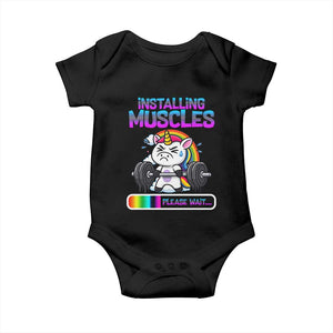 Installing Muscles Please Wait Baby Onesie Cute Unicorn Gym Workout Gift TS12 Black Print Your Wear