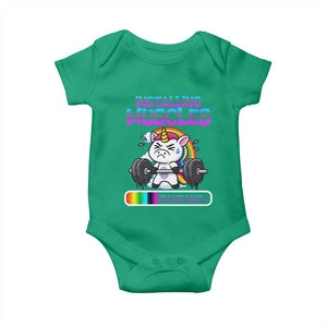 Installing Muscles Please Wait Baby Onesie Cute Unicorn Gym Workout Gift TS12 Irish Green Print Your Wear