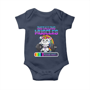 Installing Muscles Please Wait Baby Onesie Cute Unicorn Gym Workout Gift TS12 Navy Print Your Wear