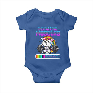 Installing Muscles Please Wait Baby Onesie Cute Unicorn Gym Workout Gift TS12 Royal Blue Print Your Wear