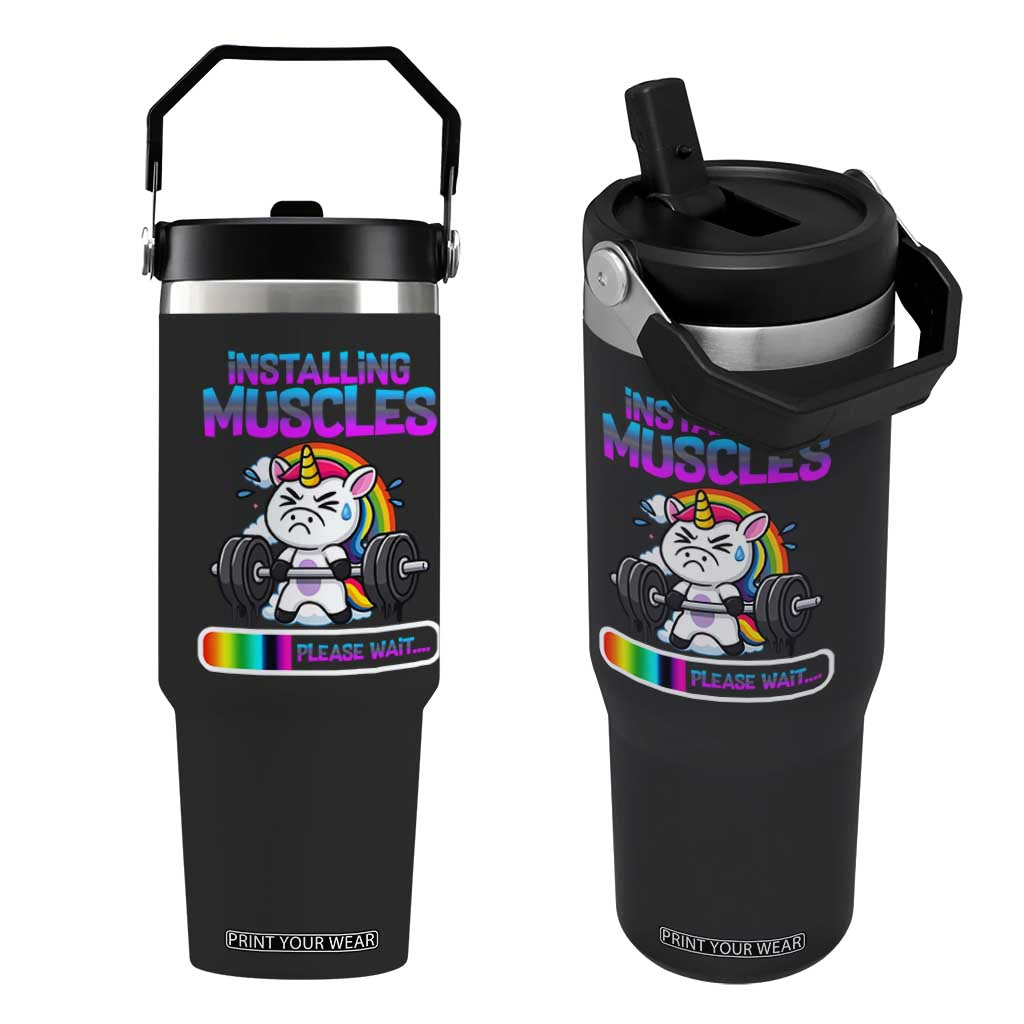 Installing Muscles Please Wait Flip Straw Tumbler Cute Unicorn Gym Workout Gift TS12 One Size: 30 oz Black Print Your Wear